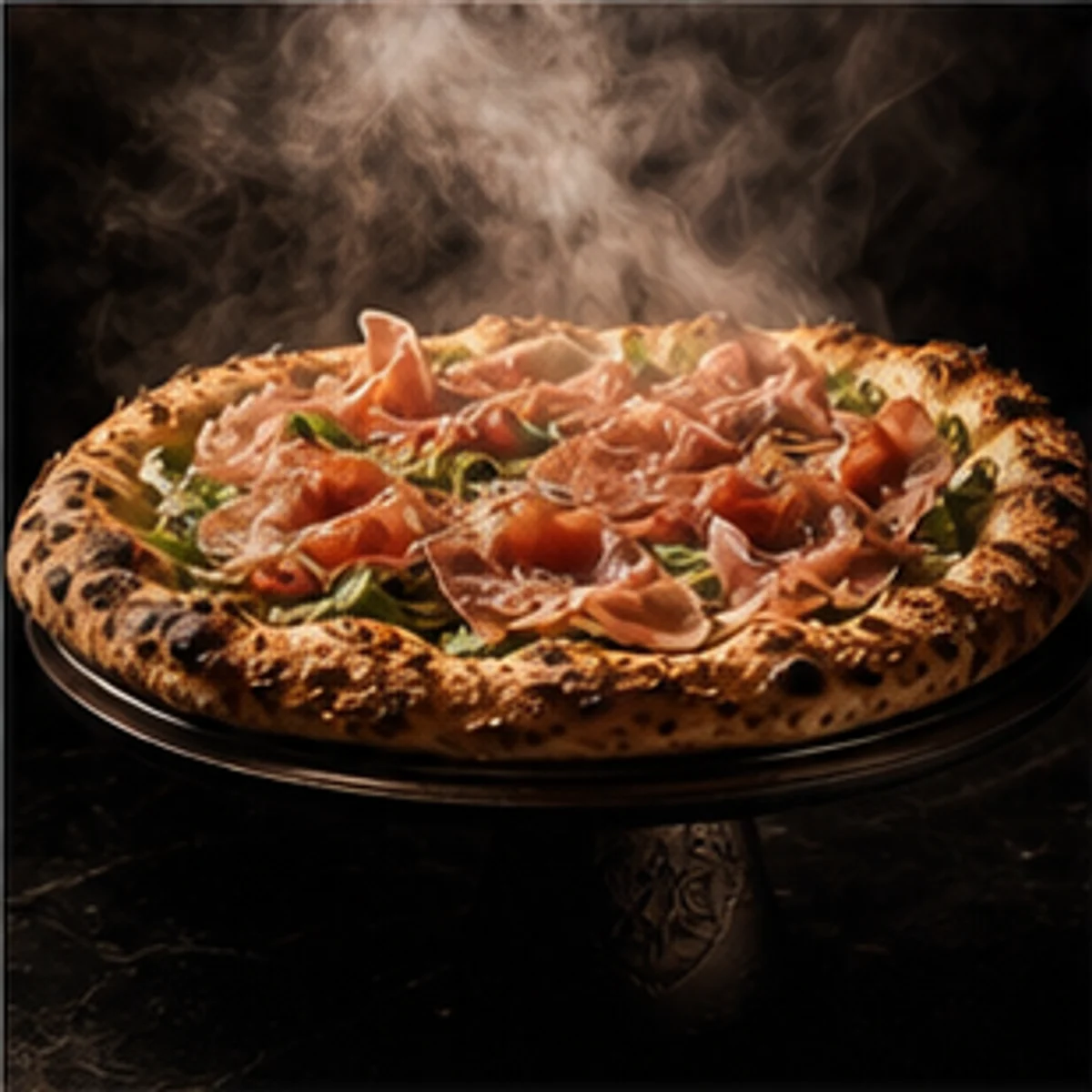 Fresh Pizza Padina signature pizza with charred crust and prosciutto