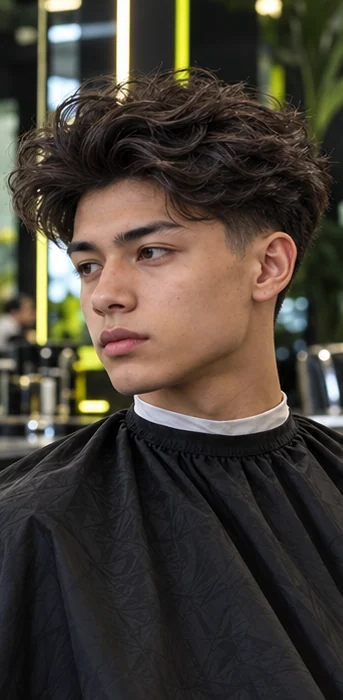 Blowout taper, front three-quarter view of the same client