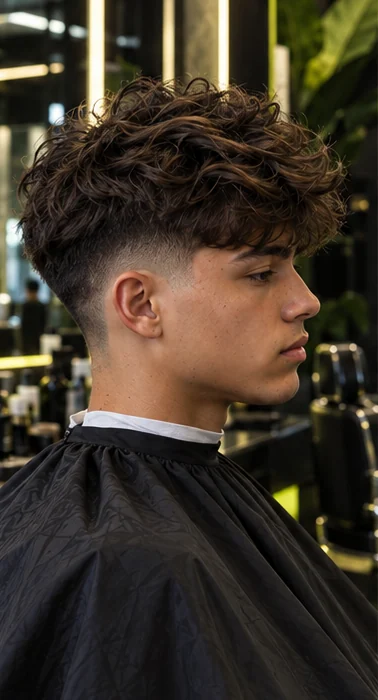 Textured fringe + low taper, side profile view of the same client